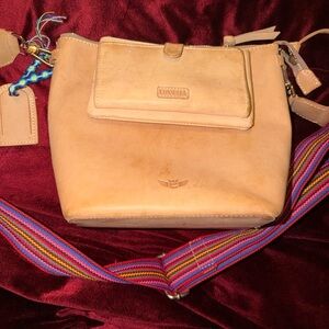 Consuela Tan Crossbody Bag with Multicolor Strap plus matching wallet